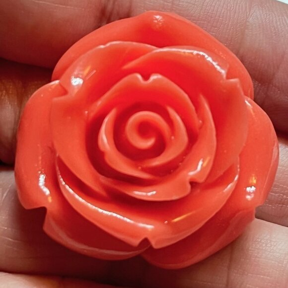 As Low As $2 Medium Peach Coraline Resin Grandiflora Rose Bead 34mm x 22mm (1) - Picture 1 of 5